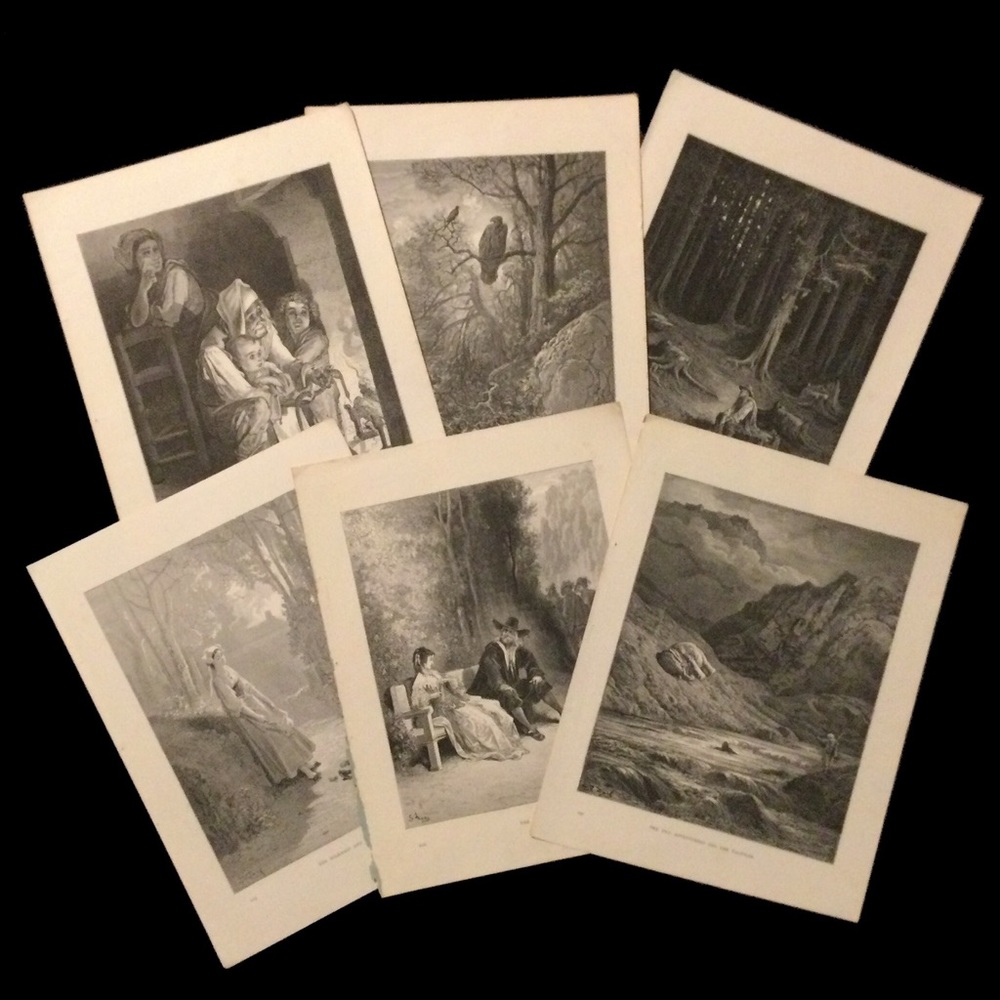 6 - c1890 Prints from La Fontaine Fables Engravings by Gustave Doré